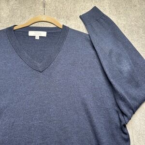 Turnbury Men's Navy Blue V-Neck Sweater XL 100%‎ Extra Fine Merino Wool